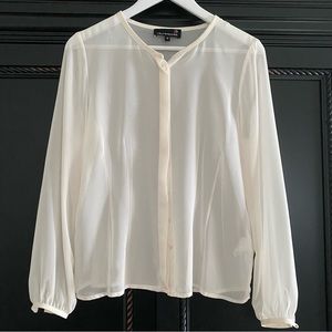 Laura Petite White Silky Sheer Blouse